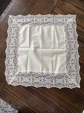 Pair of Ivory Lace-Edged Decorative Handkerchiefs - Elegant Home Accent